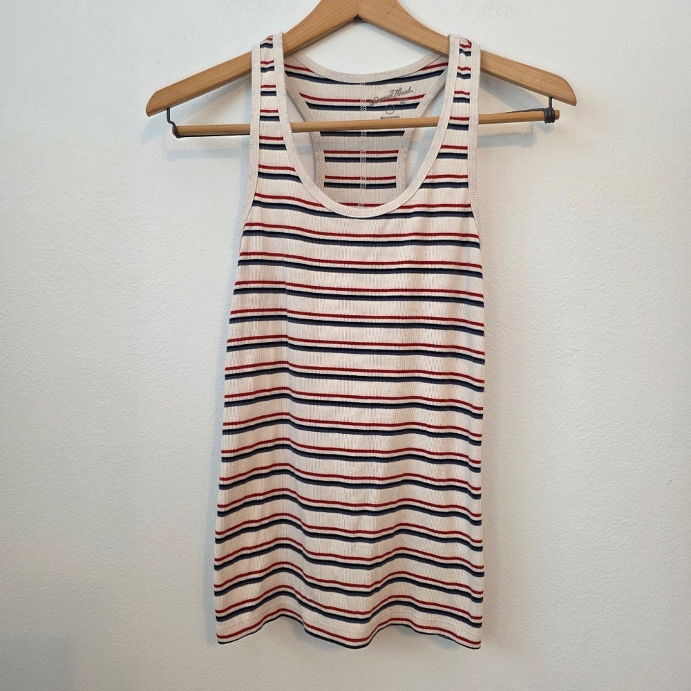 Universal Thread Women's Cream/Red/Blue Ribbed Tank Top - Small